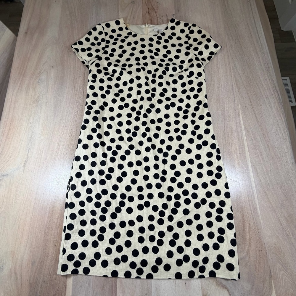 J. Crew Dress Black & Cream Classic Polka Dot Sheath Dress Size 0